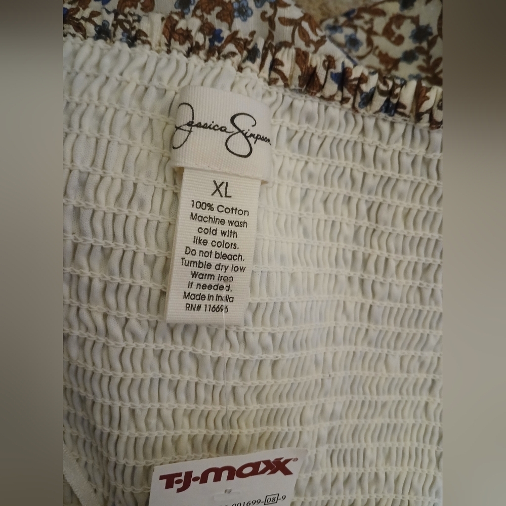 Jessica Simpson Brown Tan Floral Puff Sleeve Mini Sundress XL - Picture 5 of 5